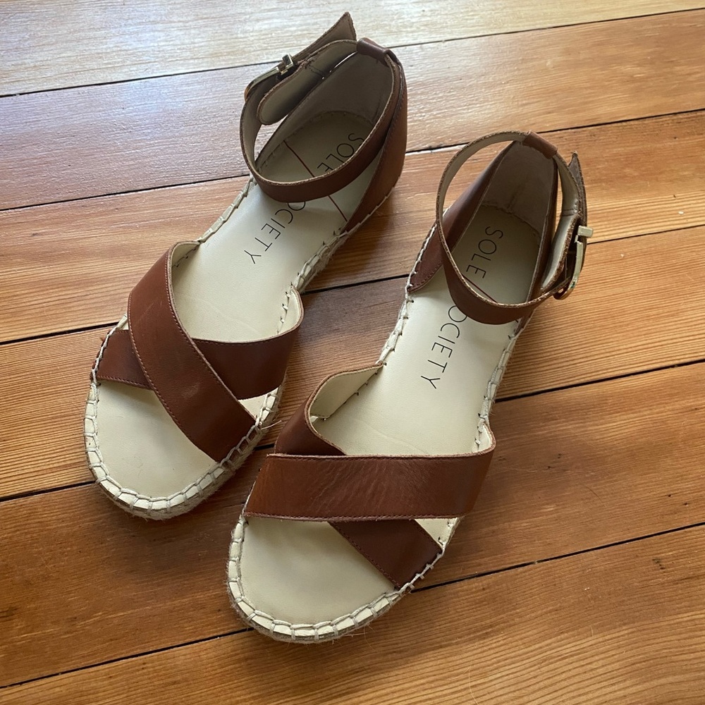 Sole Society Brown Leather Espadrilles